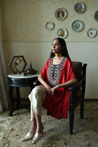 Begum Cape in Red Silk with  Dhoti Pant