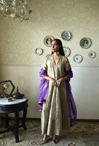 Sashiko Anarkali in Chai Beige Tissue