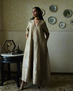 Sashiko Anarkali in Chai Beige Tissue