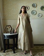 Sashiko Anarkali in Chai Beige Tissue