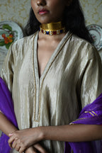 Sashiko Anarkali in Chai Beige Tissue