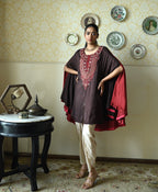Begum Cape in Brown Silk with Dhoti Pant