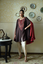 Begum Cape in Brown Silk with Dhoti Pant