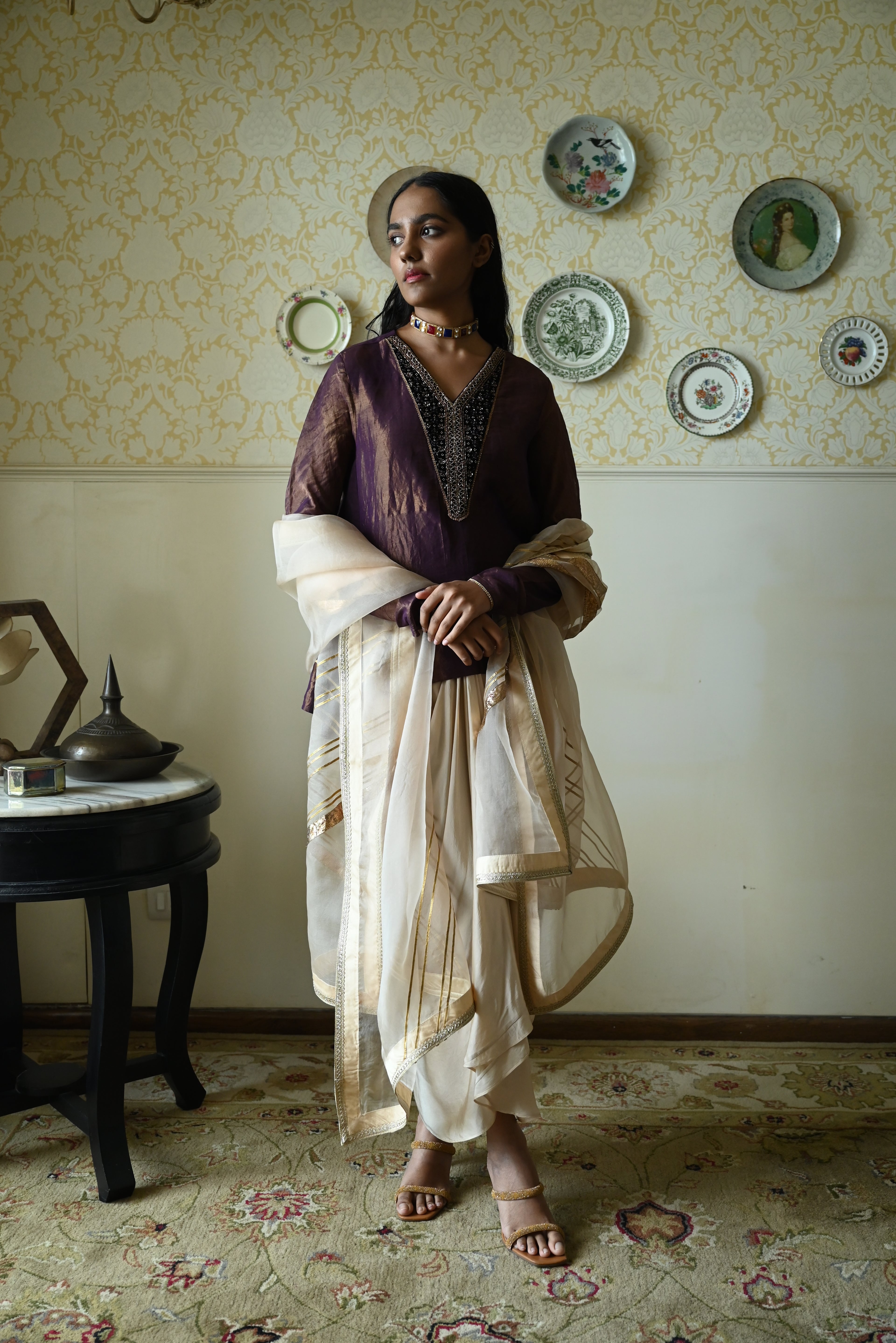 Anaar Dupatta in Ivory Organza