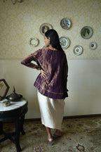 Chudi Shabana Red Kalis in Purple Tissue with  Cowl Skirt