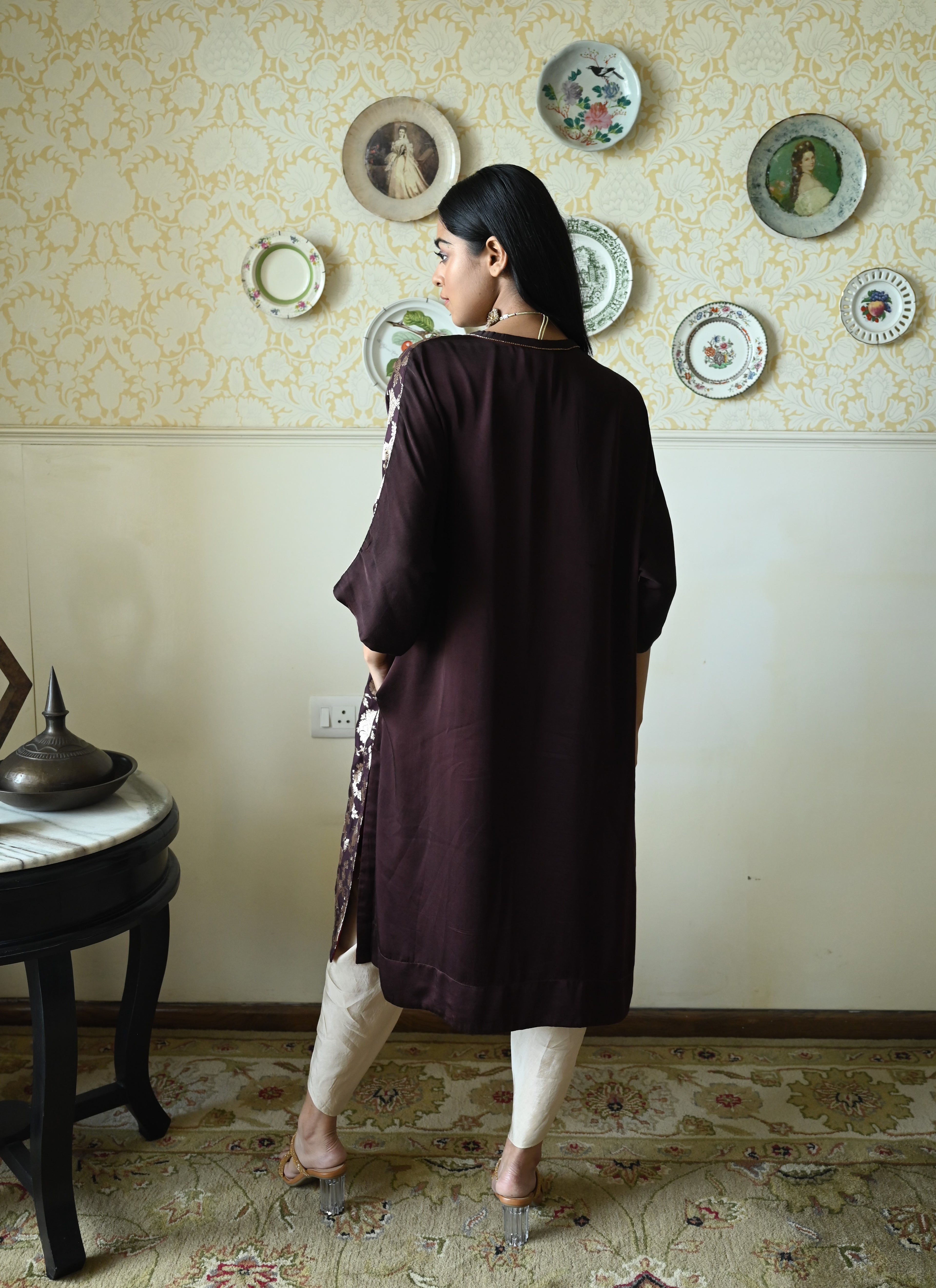 RajBaari kaftan in Brown Tannu jaal with Chai Dhoti Dhoti