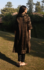 Sati Cowl Kurta in Black Tissue and Chanderi Stripes with Black Pant