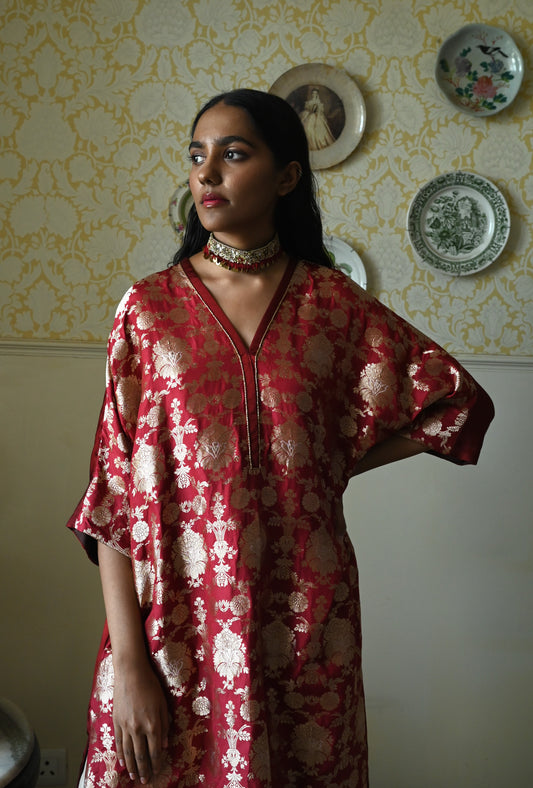 RajBaari kaftan in Red Tannu jaal with Chai Dhoti Pant