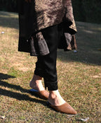 Sati Cowl Kurta in Black Tissue and Chanderi Stripes with Black Pant