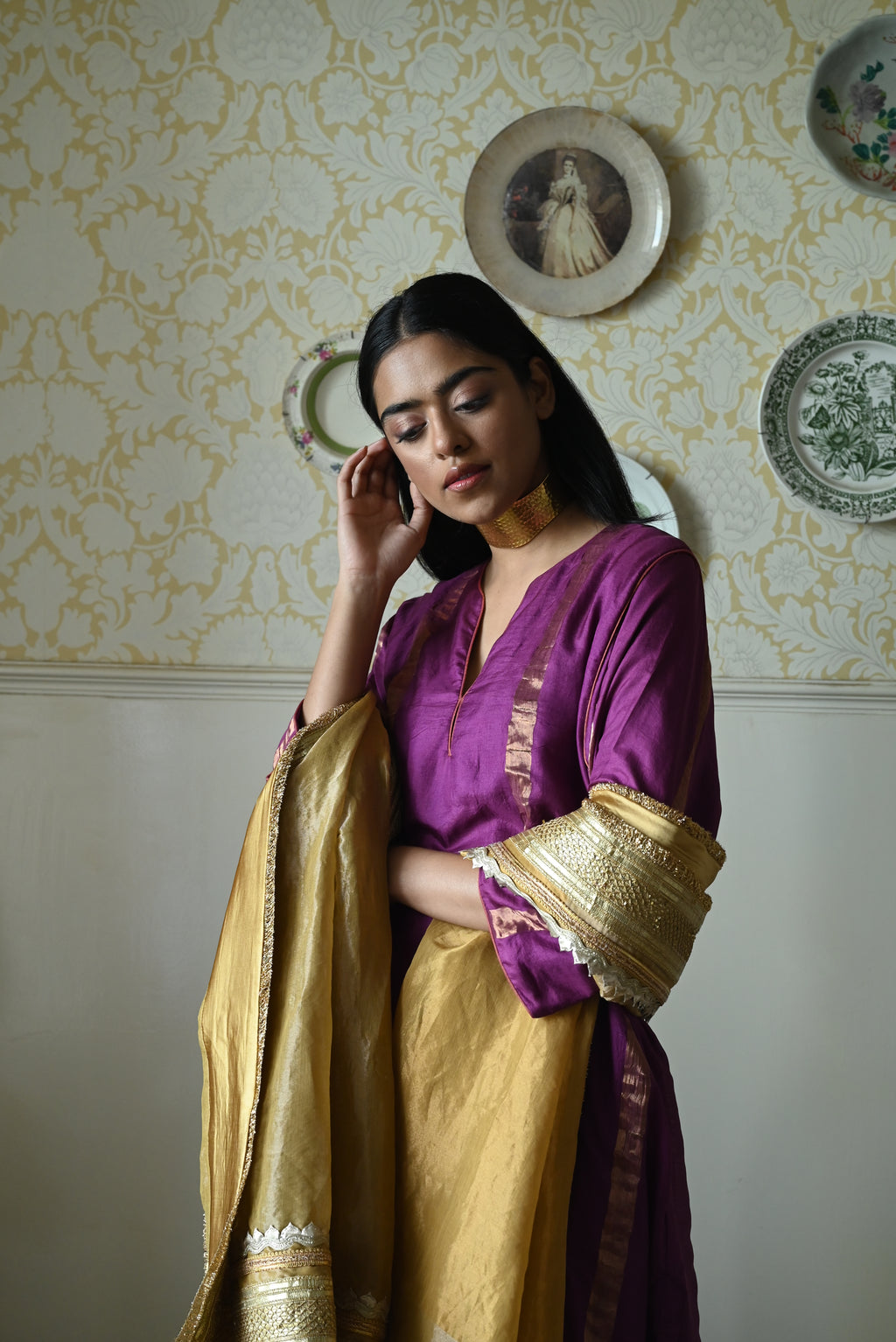 Amal Dupatta in Gold Tissue