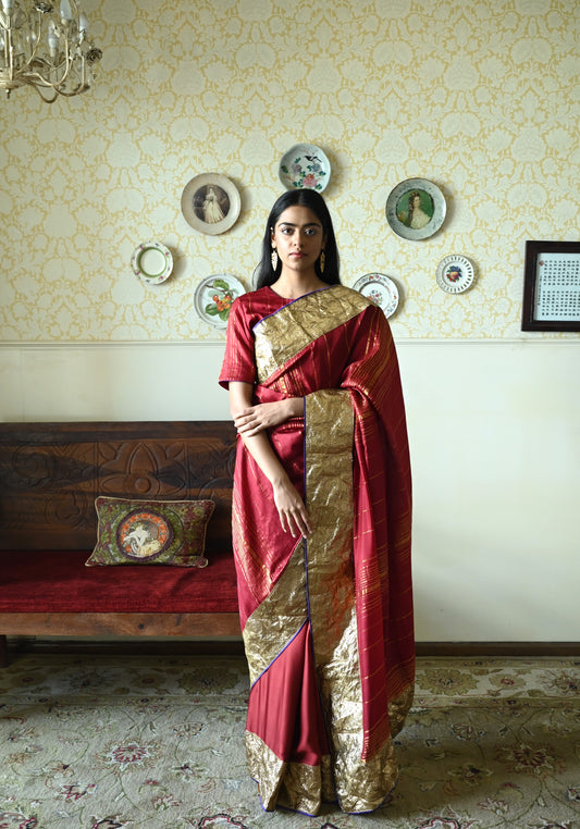 Jodhpur Stripe Saree in Red Handloom zari stripe silk