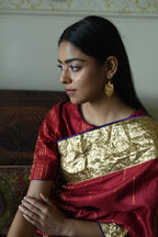 Jodhpur Stripe Saree in Red Handloom zari stripe silk