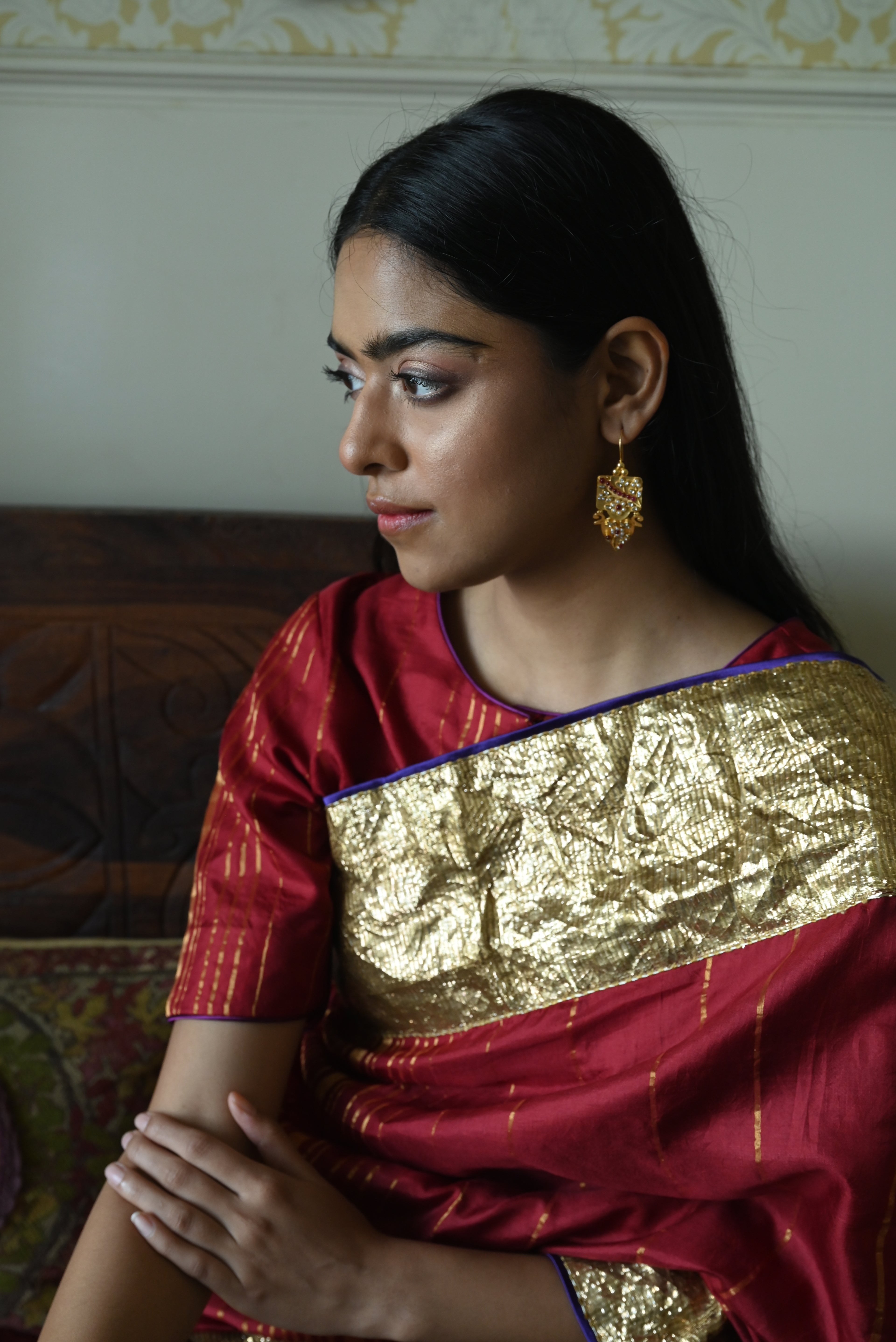 Jodhpur Stripe Saree in Red Handloom zari stripe silk