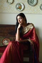 Jodhpur Stripe Saree in Red Handloom zari stripe silk