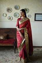 Jodhpur Stripe Saree in Red Handloom zari stripe silk