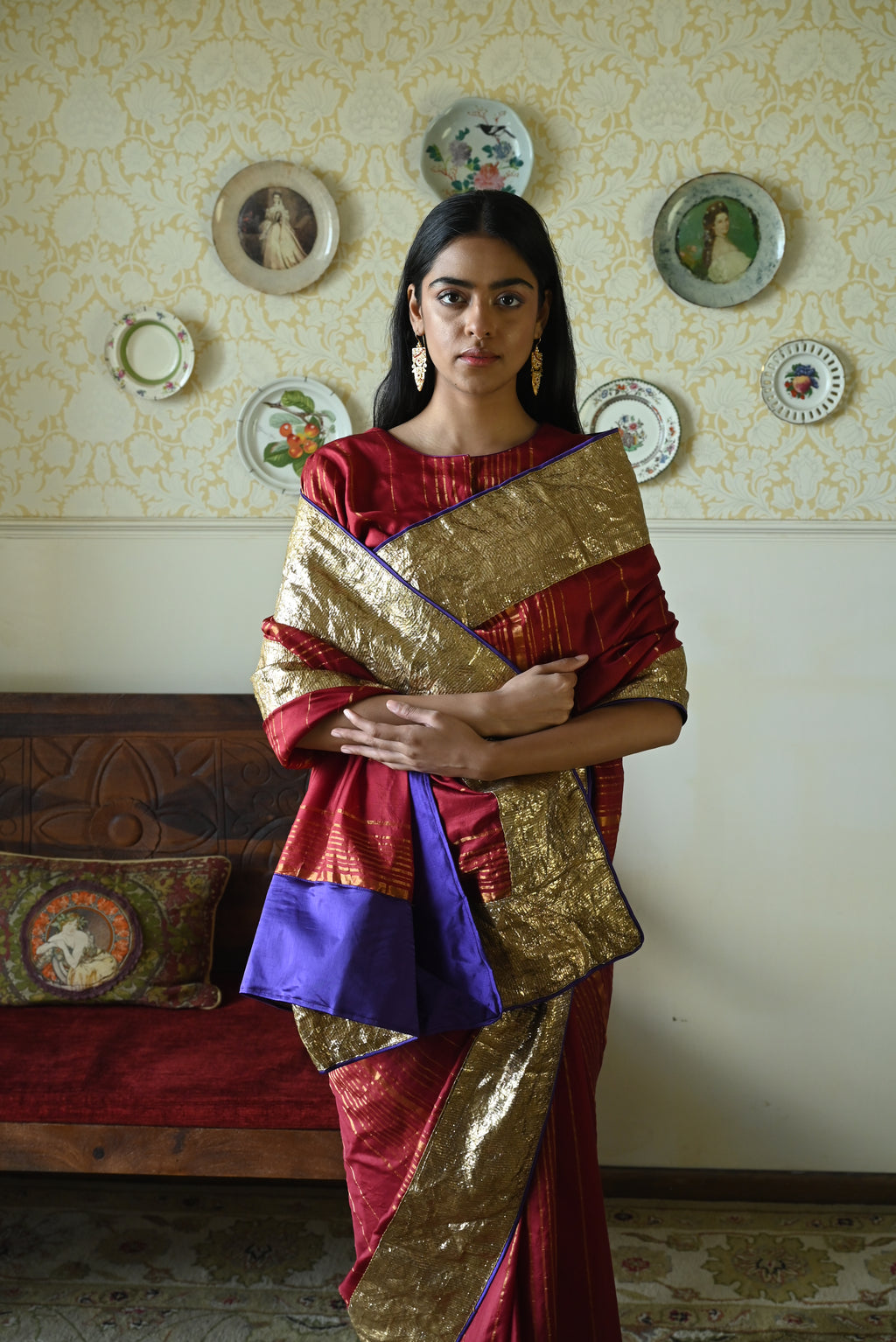 Jodhpur Stripe Saree in Red Handloom zari stripe silk