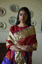 Jodhpur Stripe Saree in Red Handloom zari stripe silk