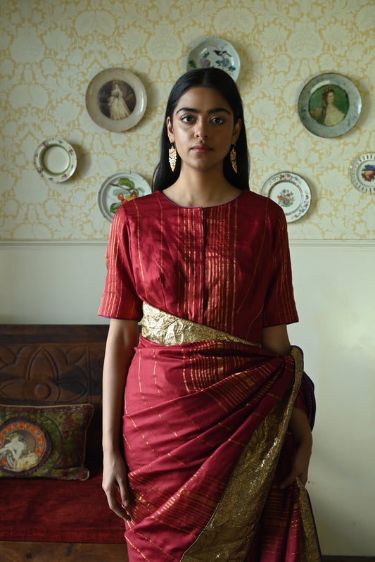 Jodhpur Stripe Blouse in Red Striped Silk