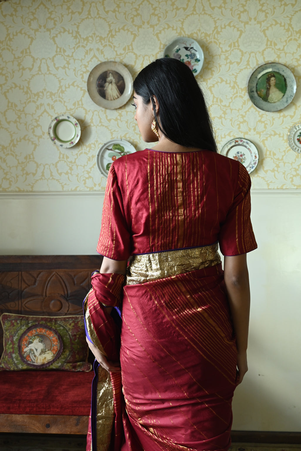 Jodhpur Stripe Blouse in Red Striped Silk