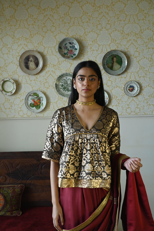 Kediya Blouse in Brown Gujrat Brocade