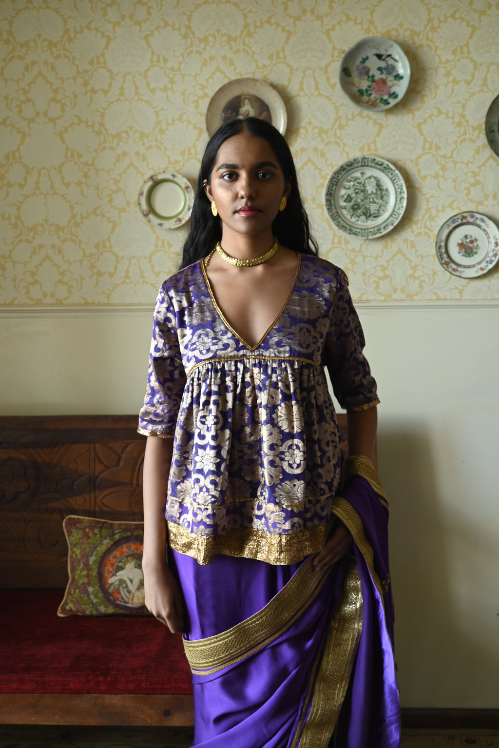 Kediya Blouse in Purple Gujrat Brocade