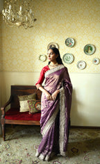 Phuljhari Saree in Purple Pin Stripes