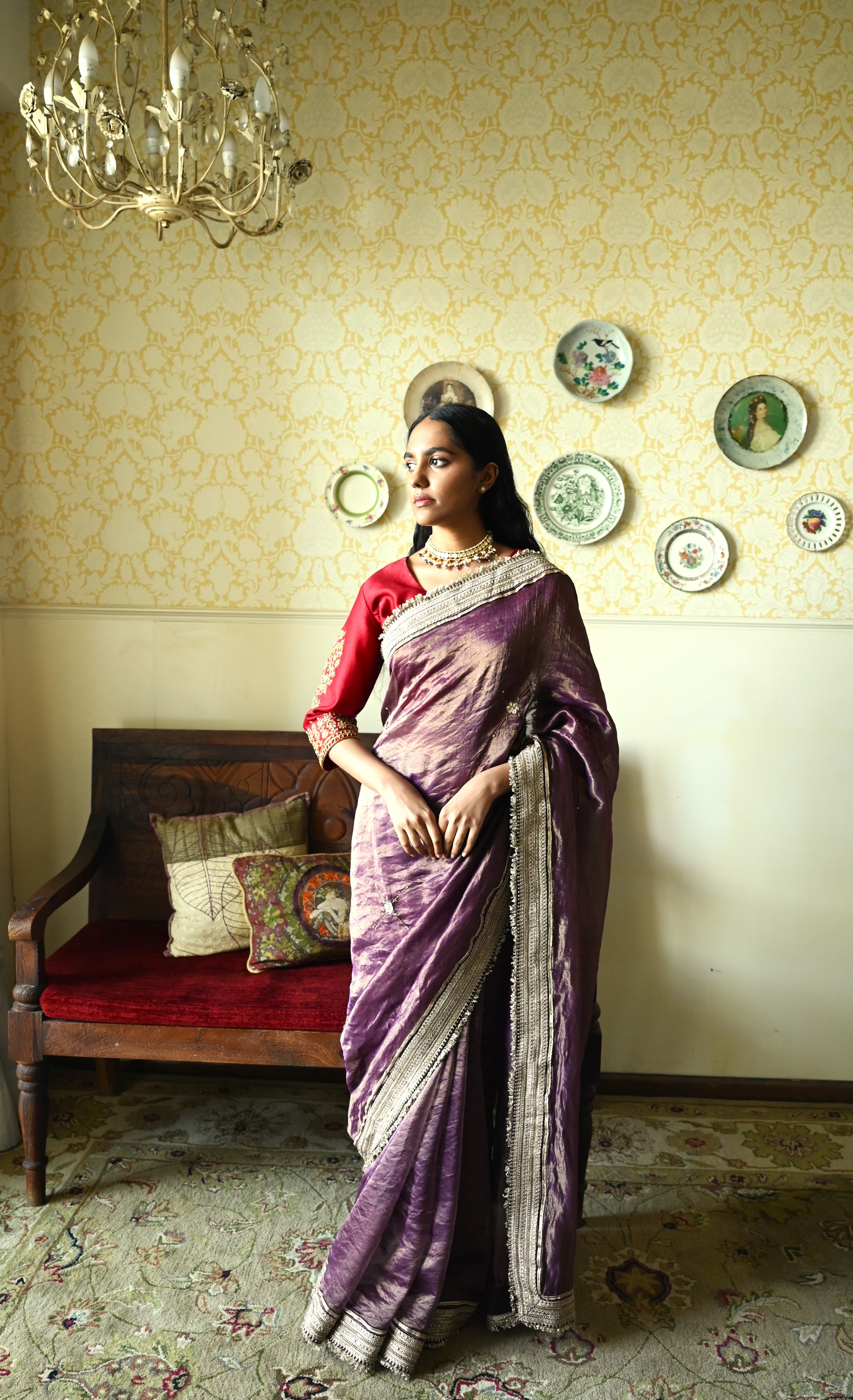Phuljhari Saree in Purple Pin Stripes