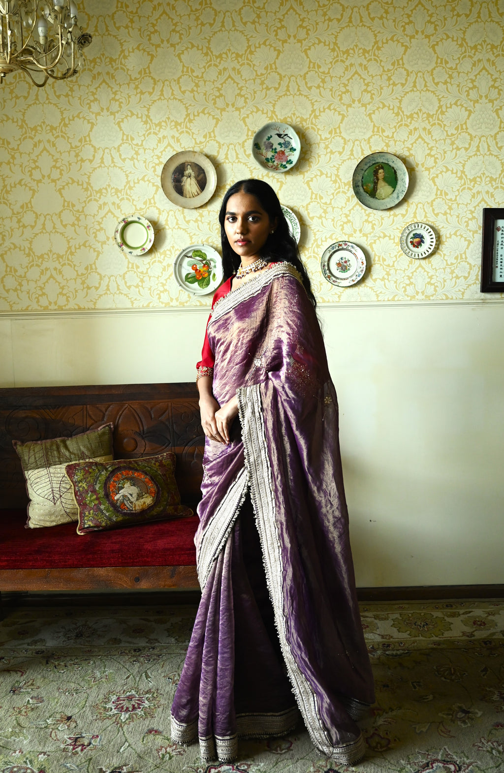 Phuljhari Saree in Purple Pin Stripes