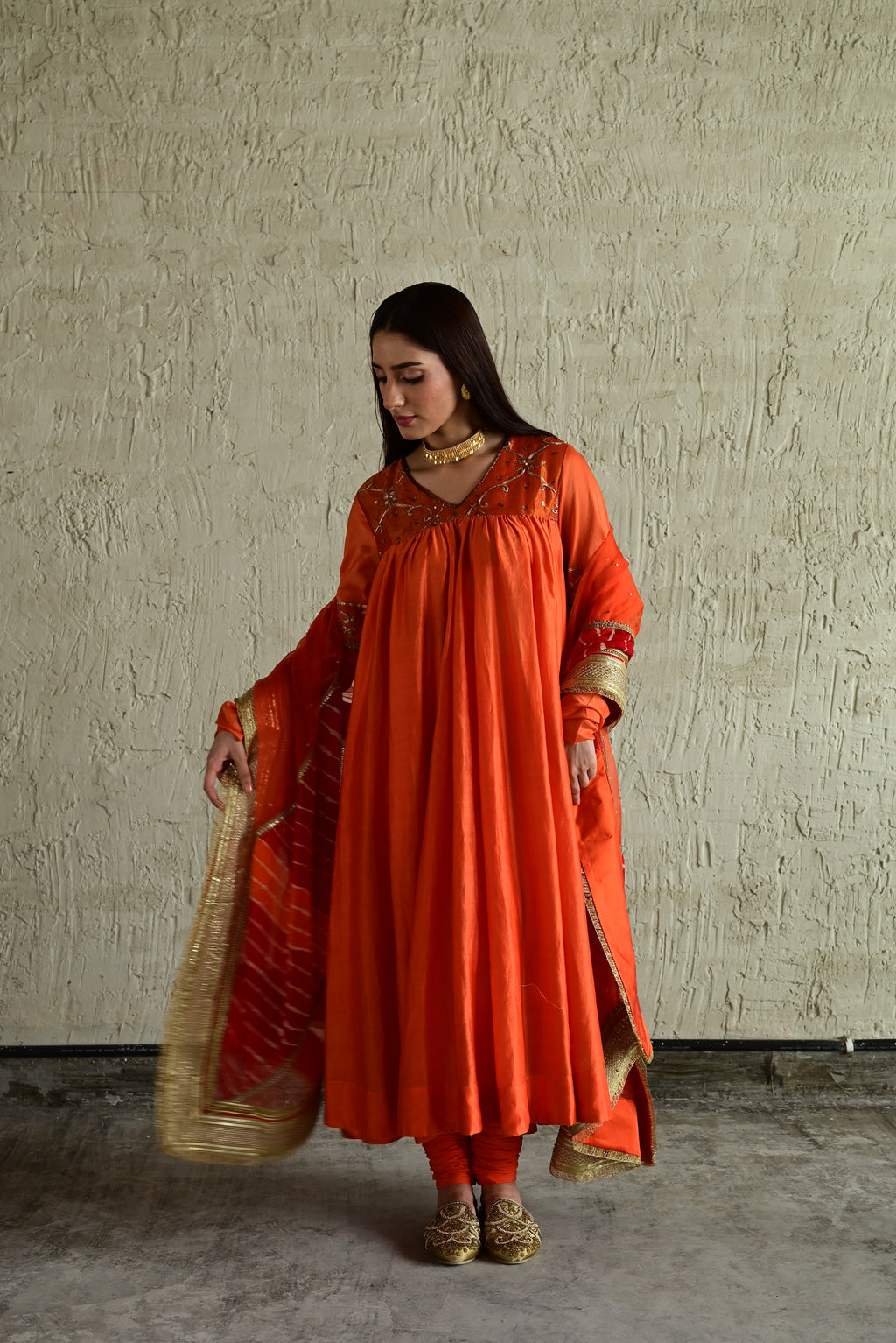 Diana Kurta in Orange with  Churidar
