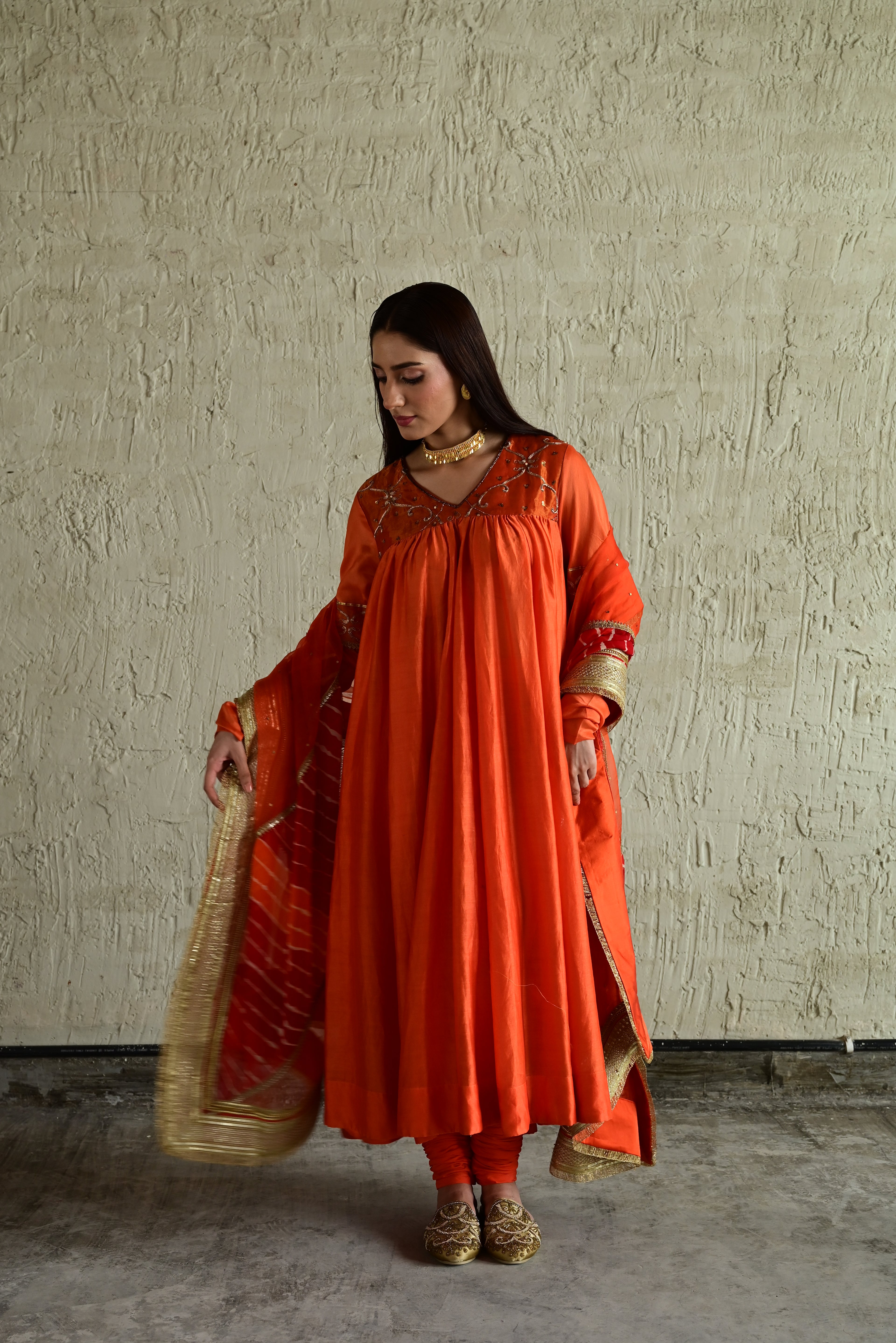 Diana Kurta in Orange with  Churidar