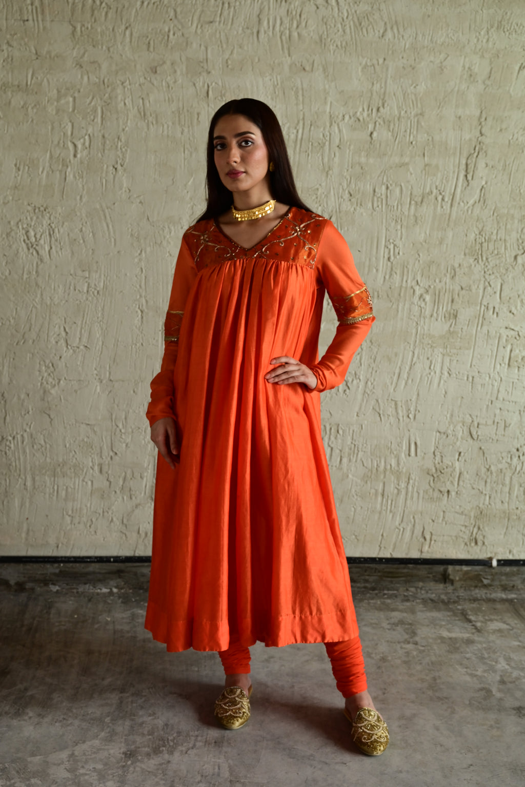 Diana Kurta in Orange with  Churidar