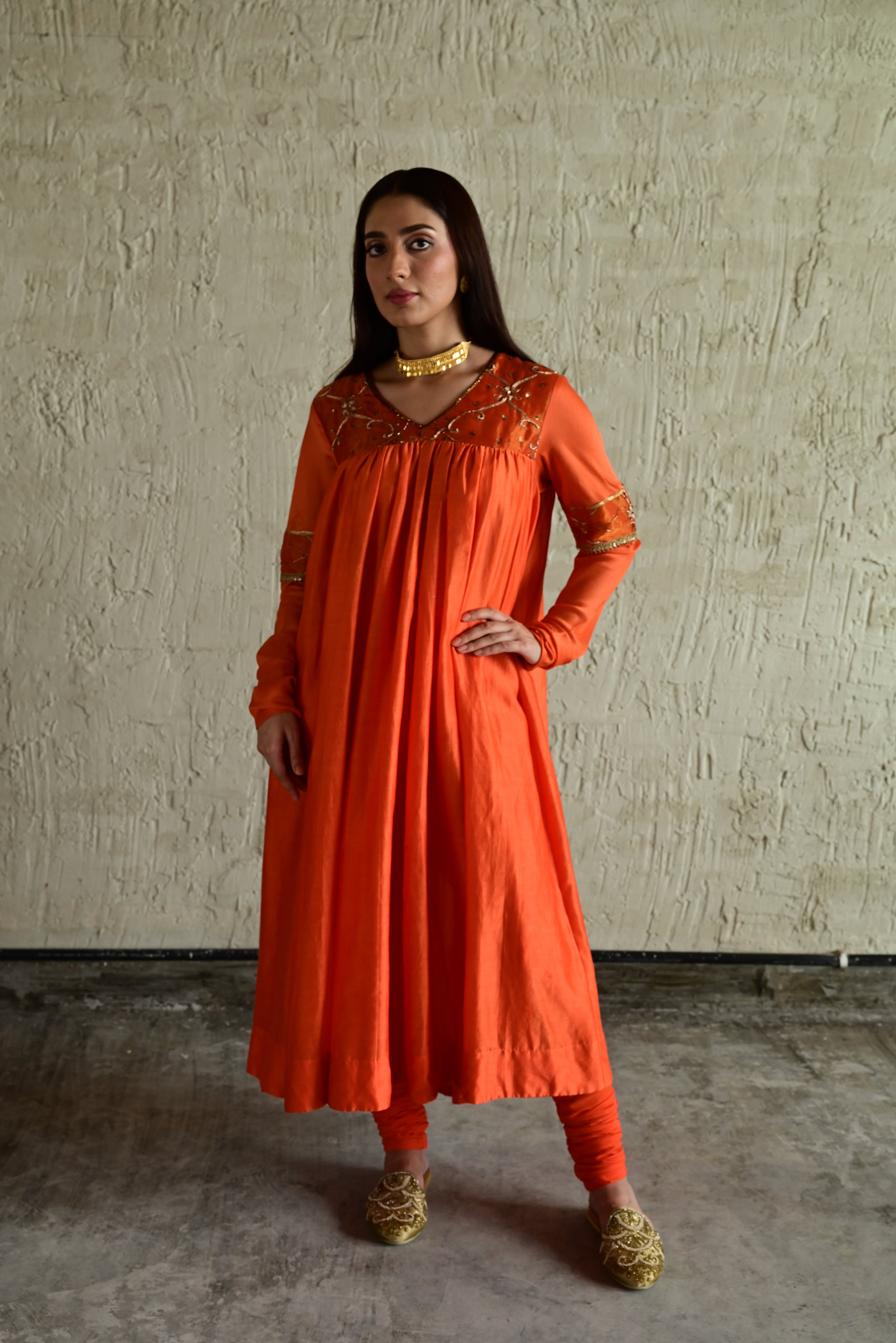 Diana Kurta in Orange with  Churidar
