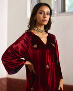 MD Kurta in Red Velvet with Purple Velvet Salwar