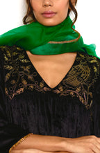 Empireline Kurta in Black Velvet with Black Salwar