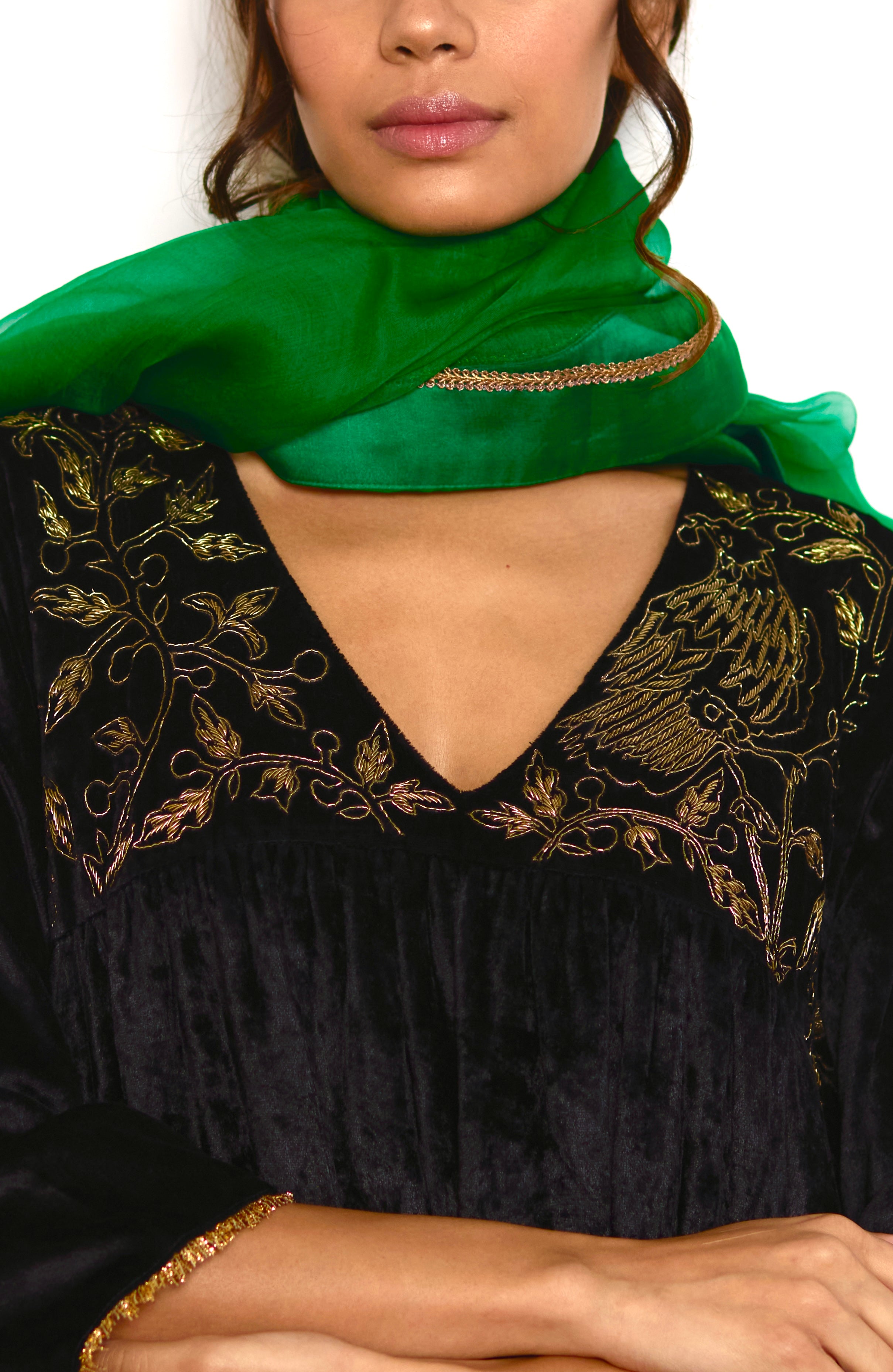Empireline Kurta in Black Velvet with Black Salwar