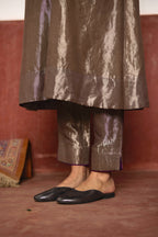 Long Sashiko Kurta in Silver Tissue with Silver Pant