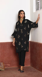 Shahi Kaftan in Black Brocade with Black Pant