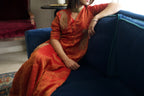 Sashiko Anarkali Dress in Red Sameena Tissue stripe