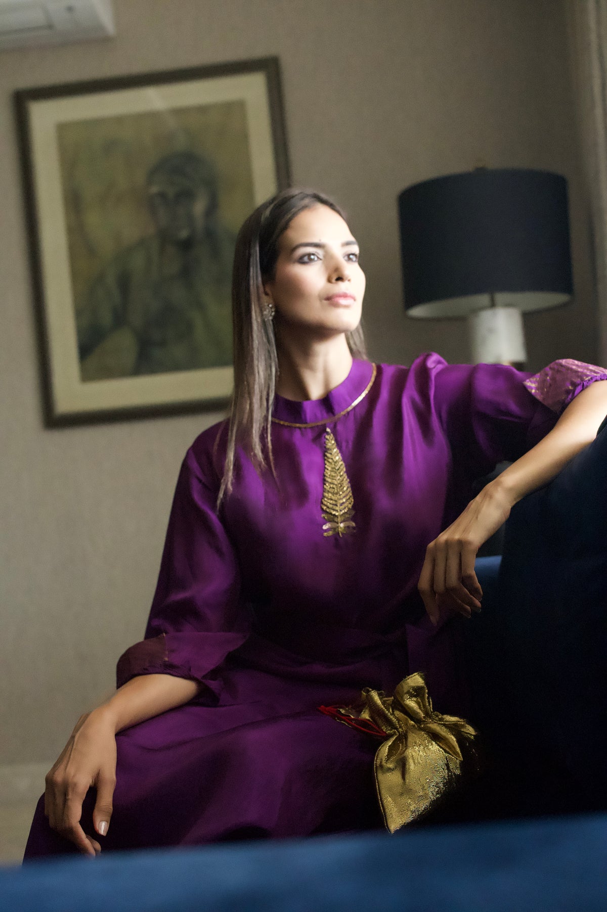 Turkish Ashoka Rina Dress in Purple Silk with Purple Silk Pant
