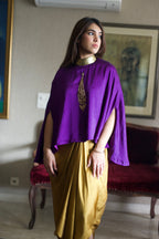 Turki Cape in purple silk with Gold Cowl Skirt