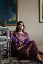 Locket Choga in Purple Pin Stripe with Pant in Purple Silk