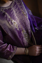 Locket Choga in Purple Pin Stripe with Pant in Purple Silk