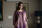 Locket Choga in Purple Pin Stripe with Pant in Purple Silk