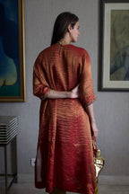 Locket Choga in Red Pin Stripe with Pant in Purple Silk