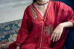 Shama Jacket 2.0 In Red Silk With Gold Silk Pant