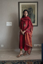 Taj Dupatta in Red Organza and Stripe Tissue