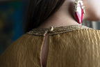 Cleo Sleeveless Maxi dress in Gold Crushed Tissue with Anil Jacket in Red Silk