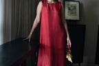 Cleo Sleeveless Maxi dress in Red Silk with Anil Jacket in Purple Silk