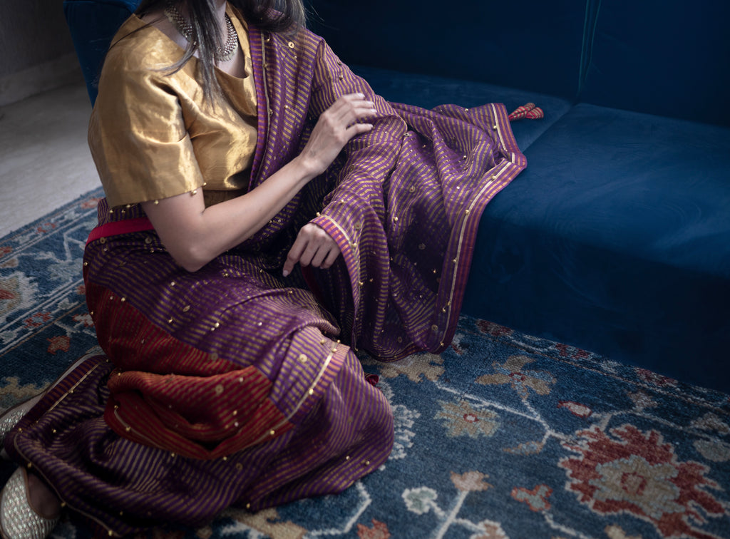 Nandini Ghunghroo Saree in Mix Match Colour Sameena Stripe Tissue