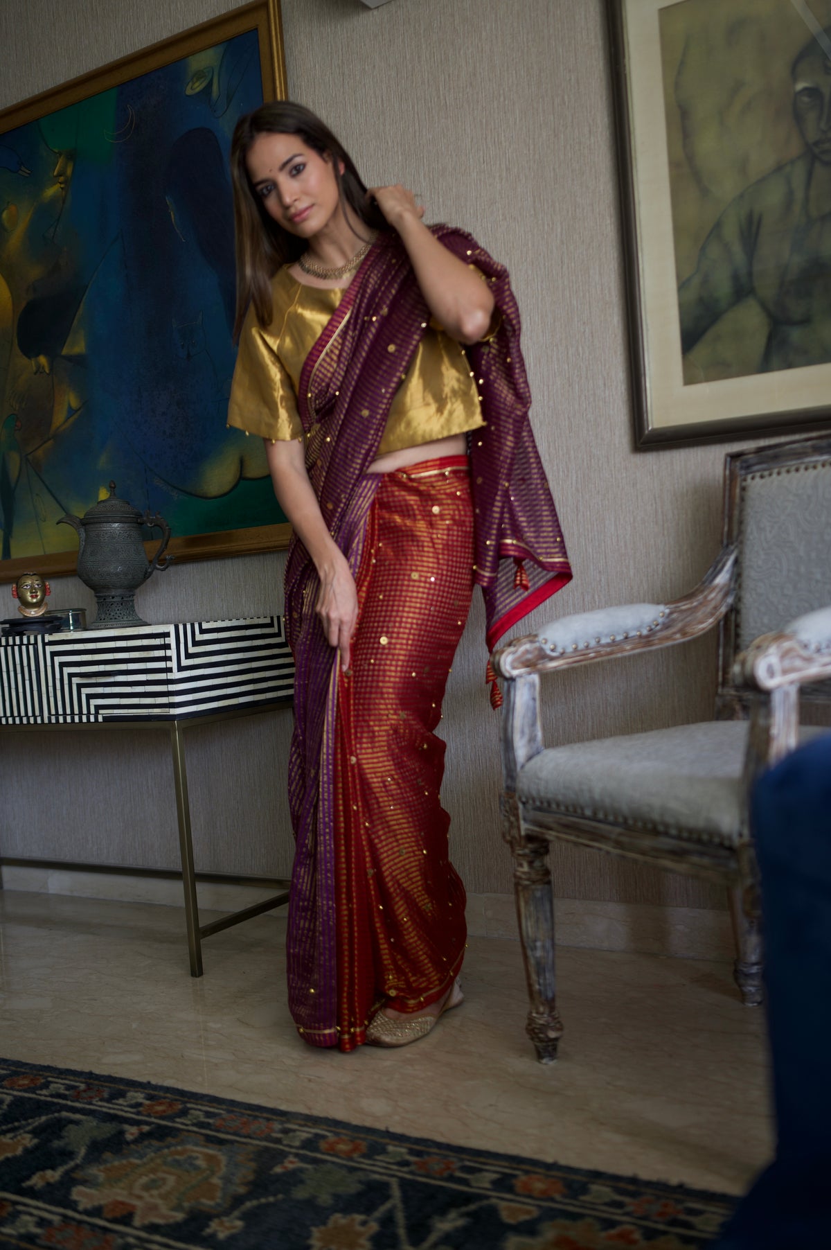 Nandini Ghunghroo Saree in Mix Match Colour Sameena Stripe Tissue
